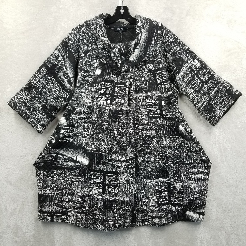 Comfy USA Jacket Women S Black White Geometric Pockets Architectural Lagenlook‎